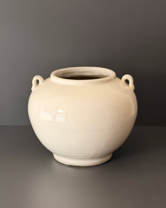 Vintage White Glazed Handled Pot