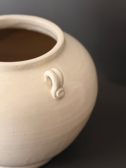 Vintage White Glazed Handled Pot