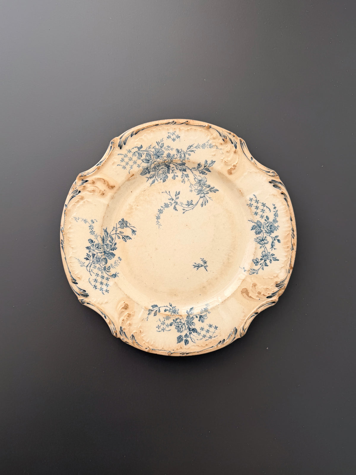 Pair of Antique French Gien Terre de Fer Floral Plates