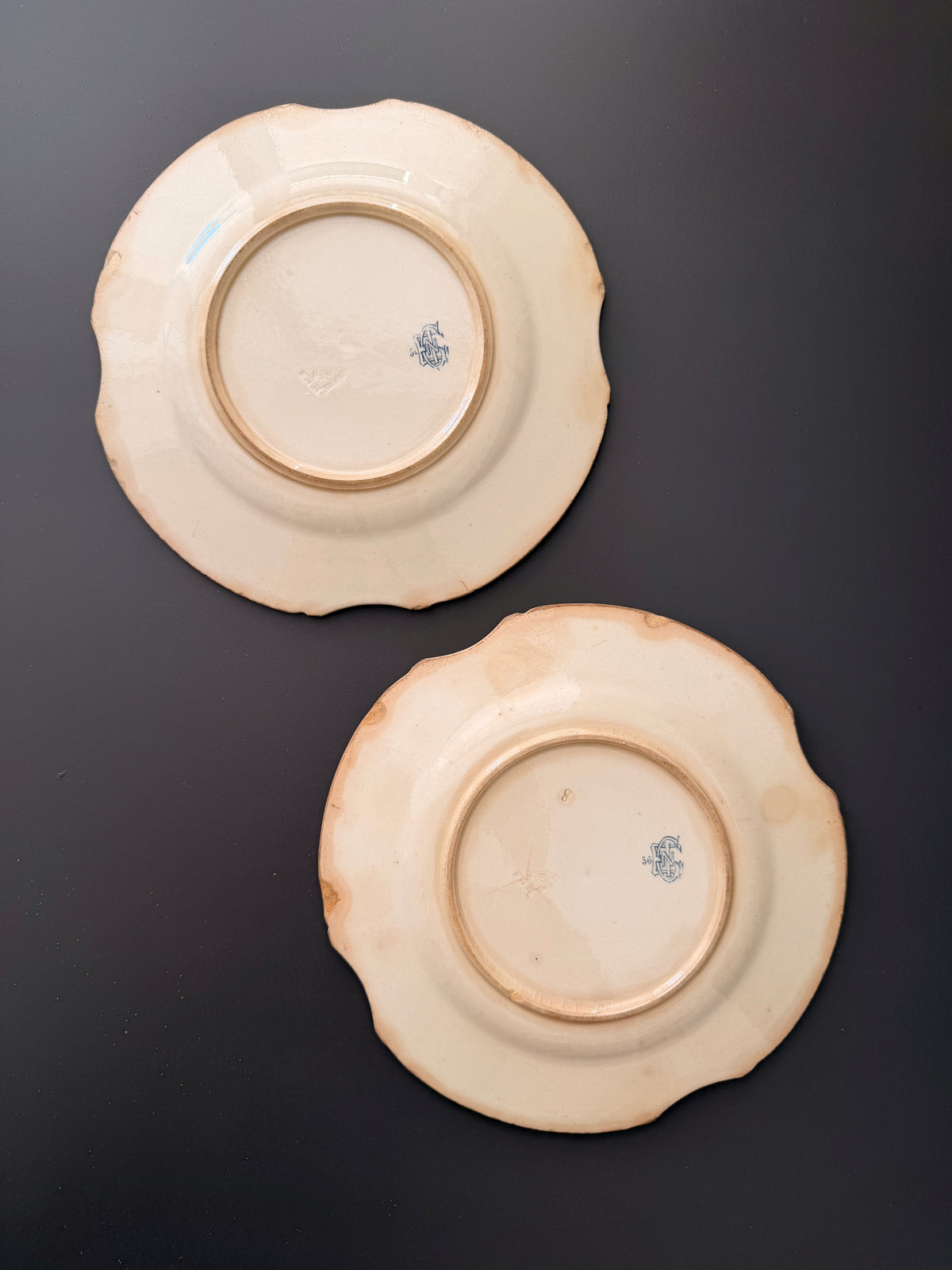 Pair of Antique French Gien Terre de Fer Floral Plates