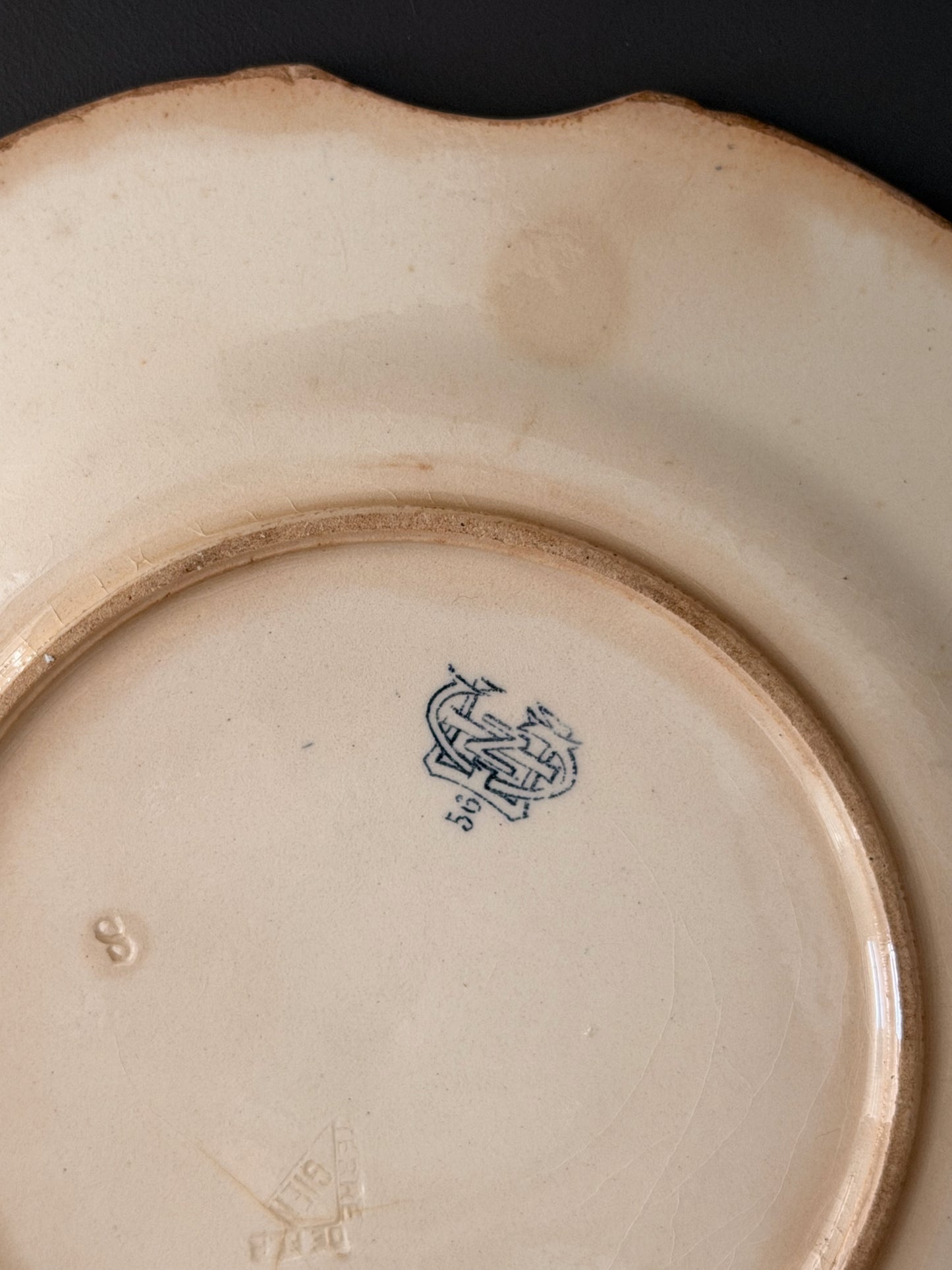 Pair of Antique French Gien Terre de Fer Floral Plates
