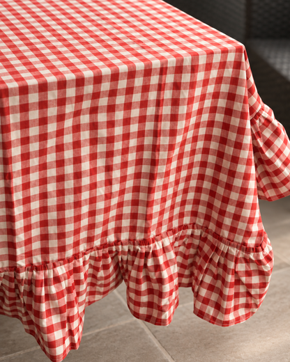 Jolly Red Ruffled Gingham Tablecloth