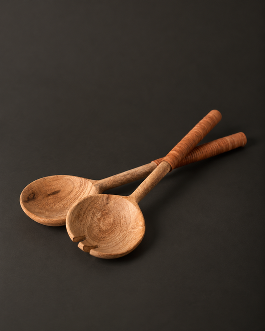 Timber & Leather Salad Servers