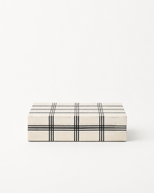 Inlay bone box with black stripe design

