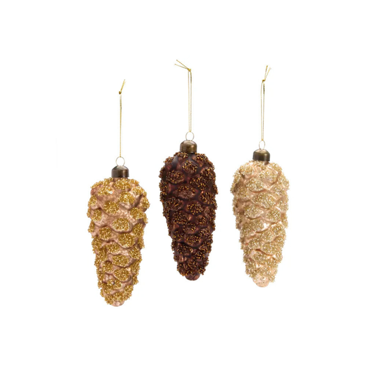 Pinecone Trio Glass Ornaments