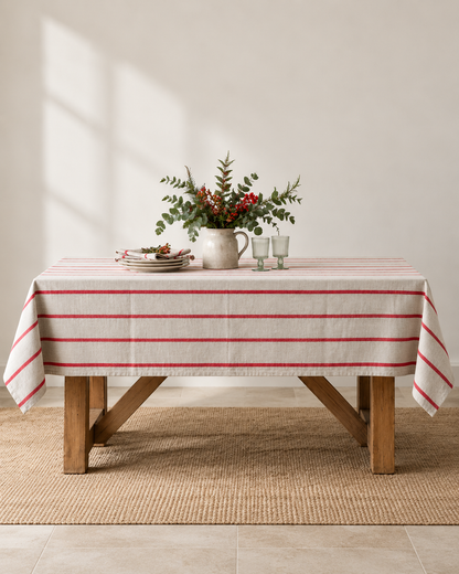 Red Stripe Linen Tablecloth