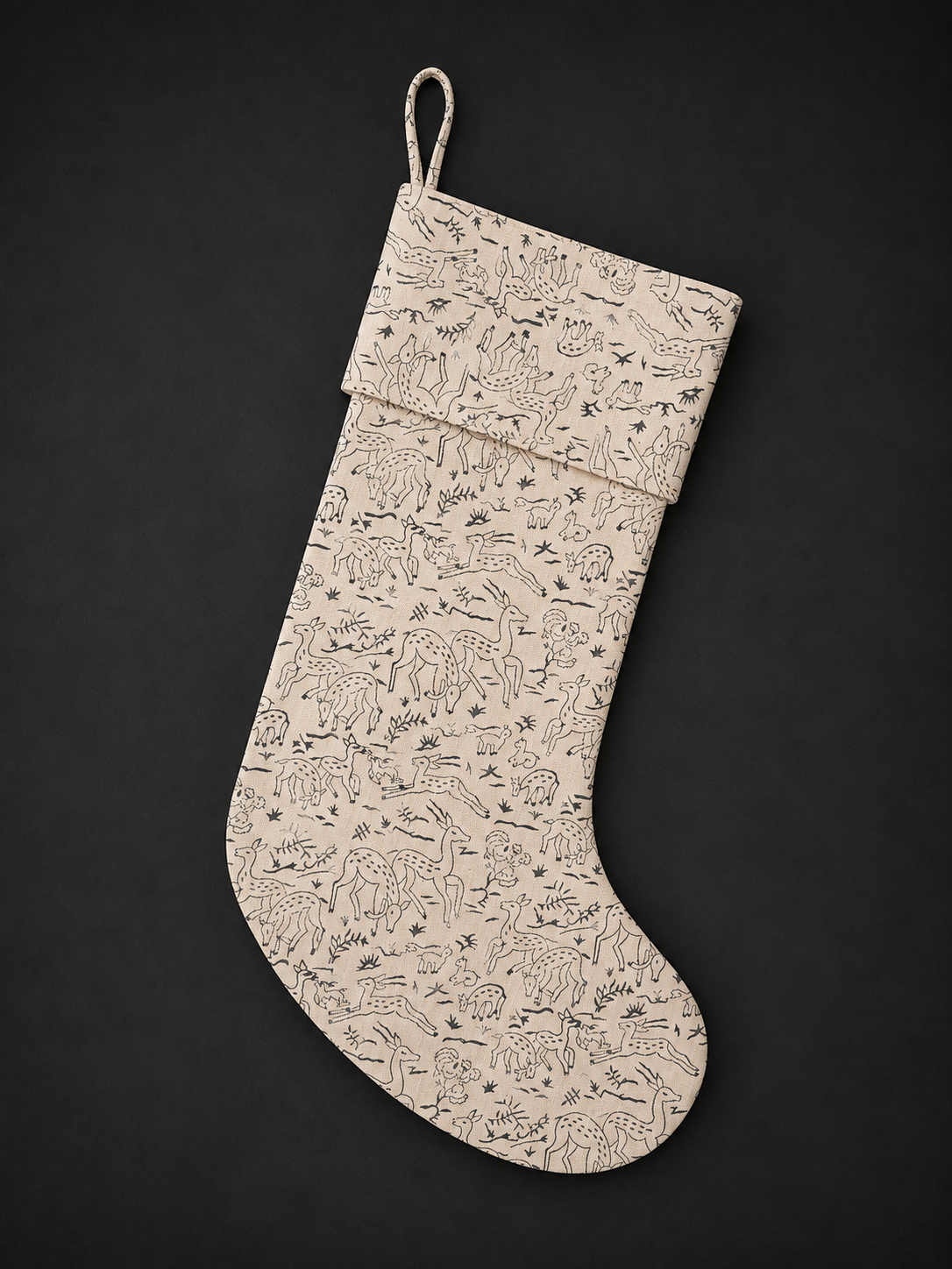 Block Print Christmas Stocking - Woodland Deer