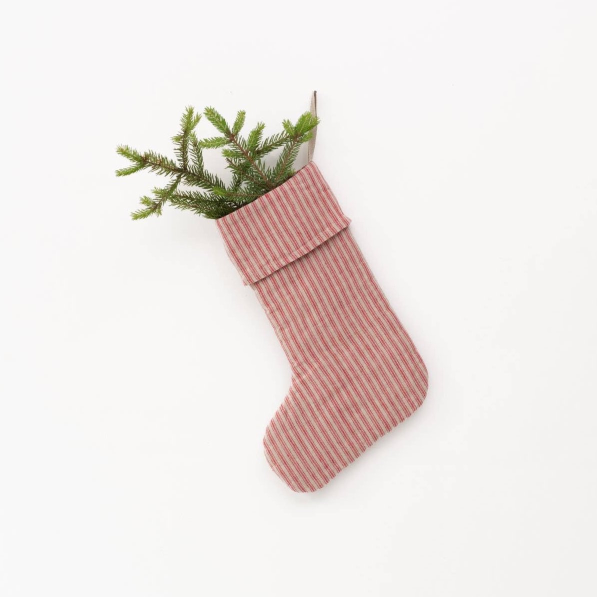 Ticking Stripe Linen Stocking - Red